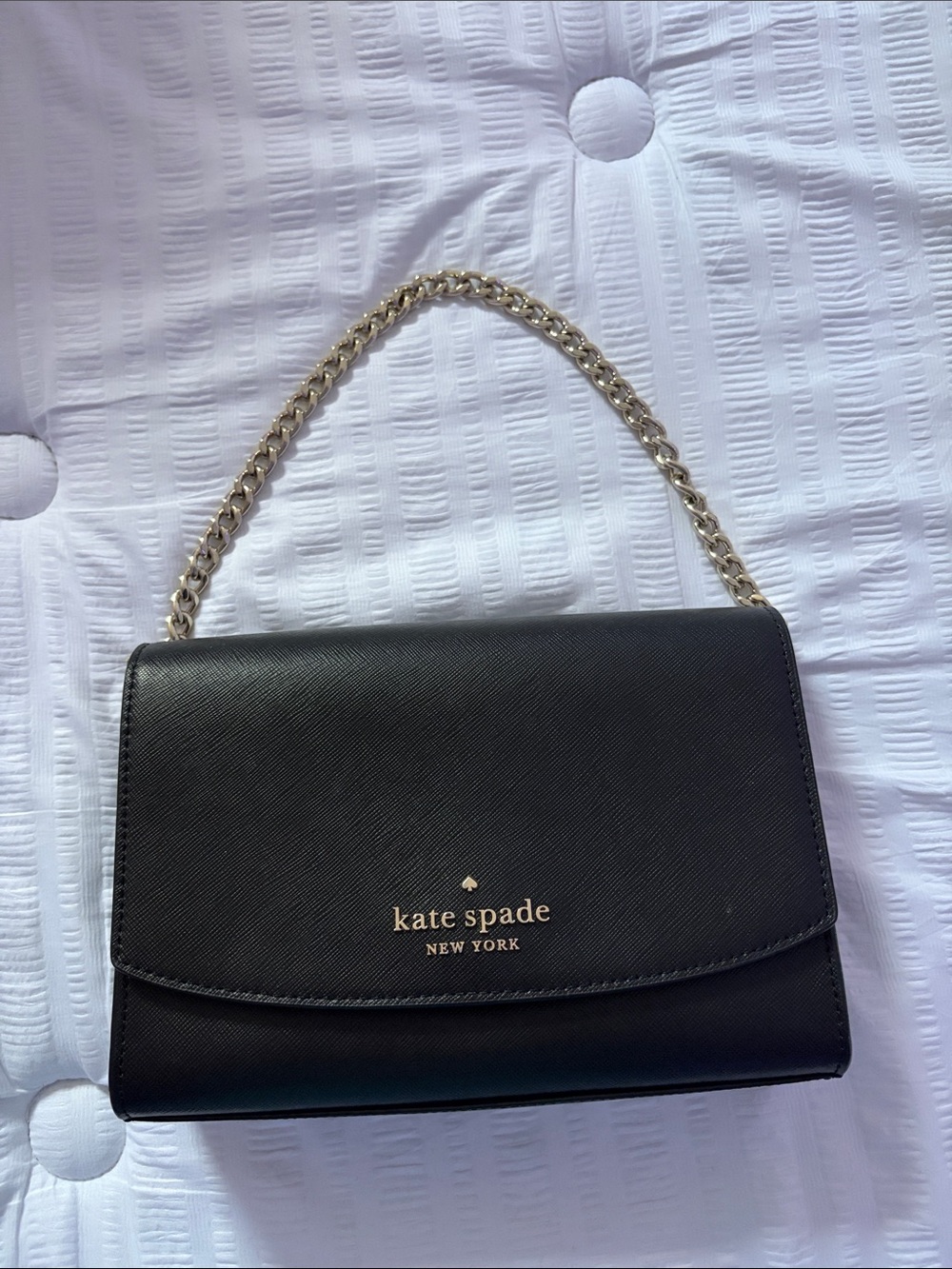 kate spade black leather shoulder bag with gold chain